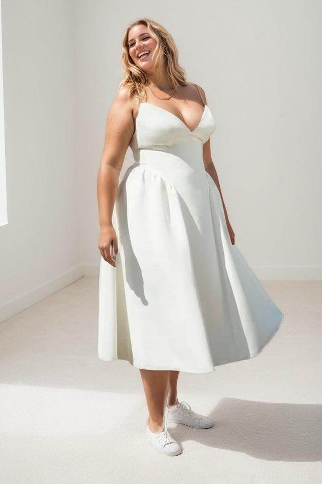 A-Line Tea Length Elastic Cloth Wedding Dress CW3476 - COCOMELODY